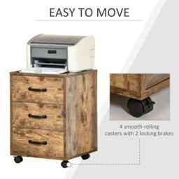 HOMCOM Rolling File Cabinet with 3 Drawers, Under Desk Mobile Filing in Brown - thumbnail 5