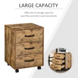 HOMCOM Rolling File Cabinet with 3 Drawers, Under Desk Mobile Filing in Brown - thumbnail 4