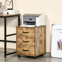HOMCOM Rolling File Cabinet with 3 Drawers, Under Desk Mobile Filing in Brown