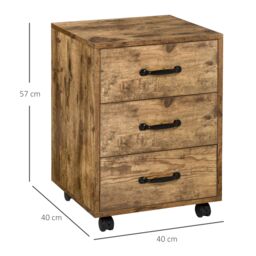 HOMCOM Rolling File Cabinet with 3 Drawers, Under Desk Mobile Filing in Brown - thumbnail 3