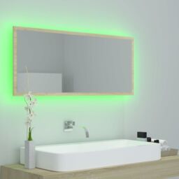 Berkfield Home LED Bathroom Mirror Sonoma Oak 100x8.5x37 cm Acrylic in Brown - thumbnail 4
