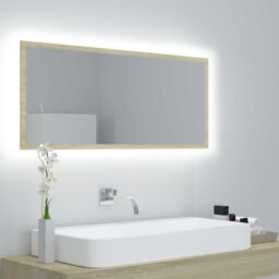 Berkfield Home LED Bathroom Mirror Sonoma Oak 100x8.5x37 cm Acrylic in Brown - thumbnail 1