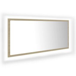 Berkfield Home LED Bathroom Mirror Sonoma Oak 100x8.5x37 cm Acrylic in Brown - thumbnail 2