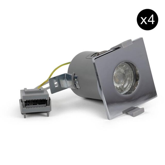 SE Home 4 PACK - Polished Chrome GU10 Square Fire Rated Downlight - IP65 in Silver - image 1