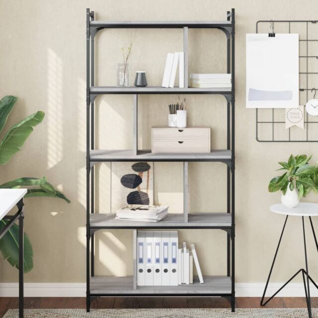 Berkfield Home Bookcase 5-Tier Grey Sonoma 76x32x158 cm Engineered Wood - Size: 76 x 32 x 158 cm - image 1