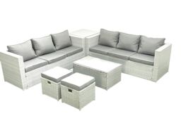 Fimous Garden Outdoor PE Rattan Furniture Set 8 Seater Rattan Garden Sofa Set with 2 Small Footstool Side Table Light Grey Mixed - thumbnail 2