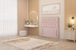 Somnior Ziggy Plush Velvet Ottoman Bed Base with Floor Standing Headboard in Pink - Size: Double - thumbnail 3
