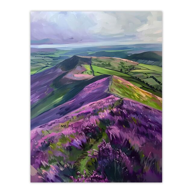 "Artery8 Heather Flowers Mam Tor Peak District Landscape Wall Art Print in Purple - Size: W18"" x H24""" - image 1