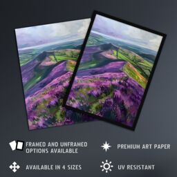 "Artery8 Heather Flowers Mam Tor Peak District Landscape Wall Art Print in Purple - Size: W18"" x H24""" - thumbnail 2