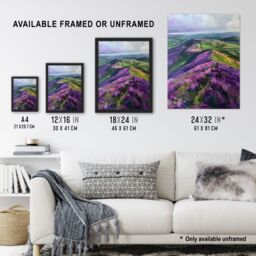 "Artery8 Heather Flowers Mam Tor Peak District Landscape Wall Art Print in Purple - Size: W18"" x H24""" - thumbnail 3