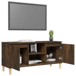 Berkfield Home TV Cabinet with Solid Wood Legs Smoked Oak 103.5x35x50 cm in Brown - thumbnail 7