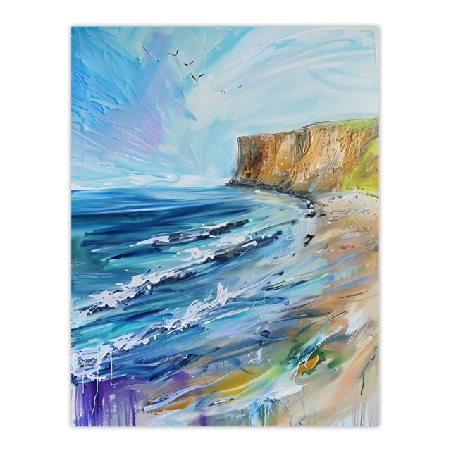 "Artery8 Hunt Cliff Saltburn Yorkshire Coast Waves Wall Art Print in Blue - Size: W18"" x H24""" - image 1