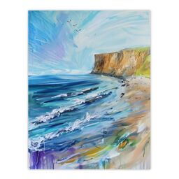 "Artery8 Hunt Cliff Saltburn Yorkshire Coast Waves Wall Art Print in Blue - Size: W18"" x H24""" - thumbnail 1