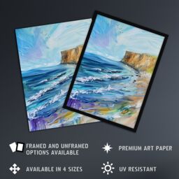 "Artery8 Hunt Cliff Saltburn Yorkshire Coast Waves Wall Art Print in Blue - Size: W18"" x H24""" - thumbnail 2