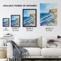 "Artery8 Hunt Cliff Saltburn Yorkshire Coast Waves Wall Art Print in Blue - Size: W18"" x H24""" - thumbnail 3