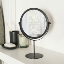 OHS Round Bathroom Mirror Accessories Free Standing Vanity Stainless Steel Silver in Black