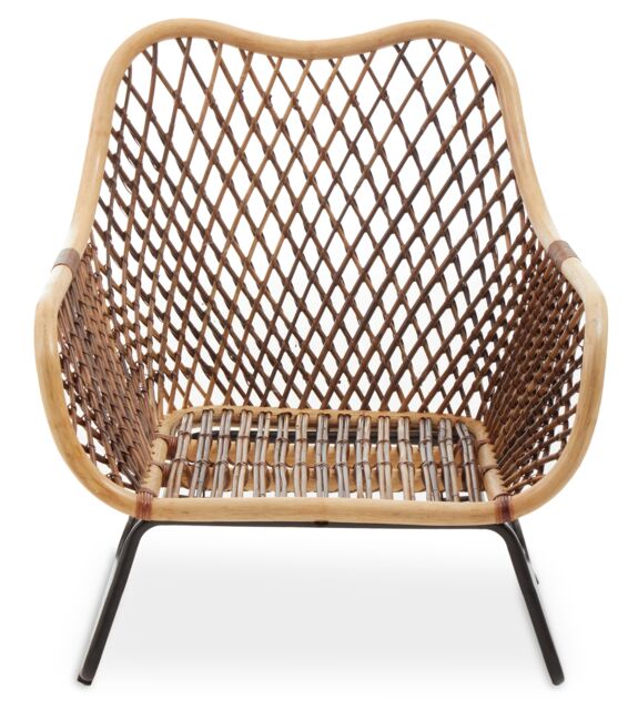 Orsina Brown Rattan Chair with Iron Base, Rattan Arm Chair, Rattan Dining Chair, Cane Arm Chair for Living Room - image 1
