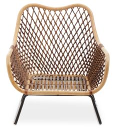 Orsina Brown Rattan Chair with Iron Base, Rattan Arm Chair, Rattan Dining Chair, Cane Arm Chair for Living Room