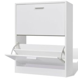 Berkfield Home White Wooden Shoe Cabinet with 2 Compartments - thumbnail 1