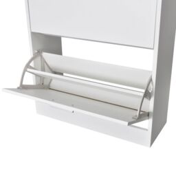 Berkfield Home White Wooden Shoe Cabinet with 2 Compartments - thumbnail 5