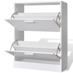 Berkfield Home White Wooden Shoe Cabinet with 2 Compartments - thumbnail 4