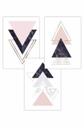 ARTZE Set of 3 Navy Pink Geometric Triangle Set Art Posters in Light Pink - Size: W50 cm x H70 cm - thumbnail 1