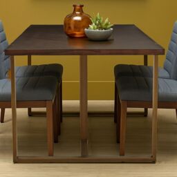 Orsina Brass Base Dining Table, Acacia Wood Top Dining Room Table, Sledge Design Rectangle Dining Table in Grey - thumbnail 1