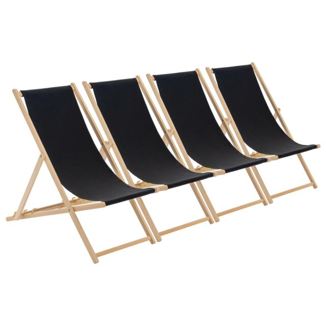 Harbour Housewares Folding Wooden Deck Chairs Black Pack of 4 - image 1