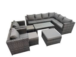 Fimous Garden Furniture Set with 2 Chairs 2 Small Stools Dark Grey Mixed - thumbnail 1