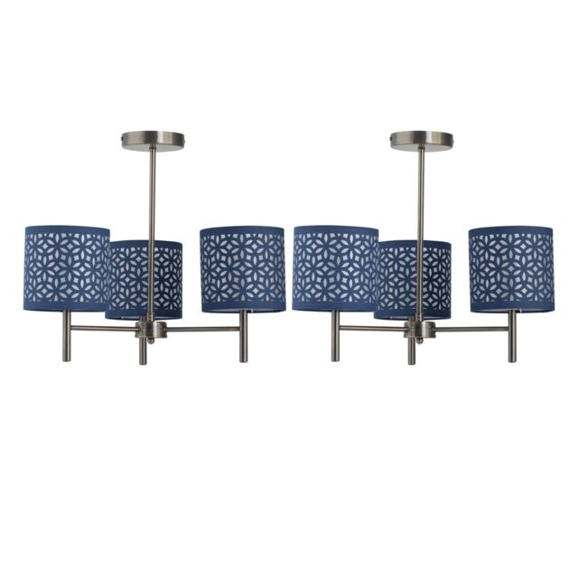 First Choice Lighting Set of 2 Brea - Antique Brass Light Fittings with Navy Cut Out Shades in Gold - image 1