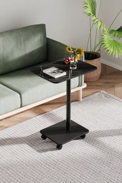 Living and Home Modern Minimalist C Shaped Side Table with Lockable Wheels in Black - image 1