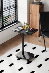 Living and Home Modern Minimalist C Shaped Side Table with Lockable Wheels in Black - thumbnail 2