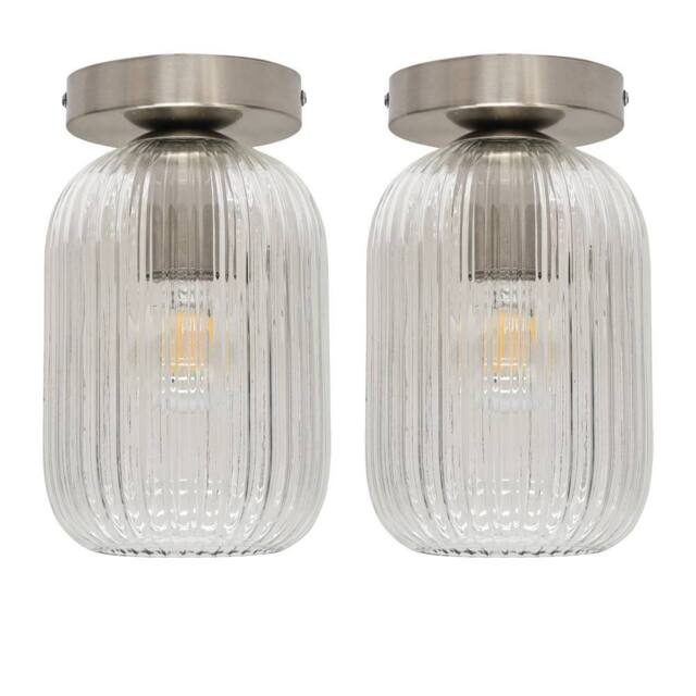 First Choice Lighting Set of 2 Batley - Clear Glass Satin Nickel Ceiling Light Fittings