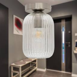 First Choice Lighting Set of 2 Batley - Clear Glass Satin Nickel Ceiling Light Fittings - thumbnail 4