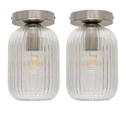 First Choice Lighting Set of 2 Batley - Clear Glass Satin Nickel Ceiling Light Fittings - thumbnail 1