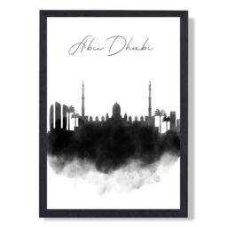 ARTZE Abu Dhabi Watercolour Skyline City Framed Print SIZE: A2 with Black Frame - Size: A4 - thumbnail 1