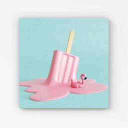 "Warren Reed - Designer Flamingo Ice Cream Canvas in Pink - Size: W16"" x H16""" - thumbnail 1