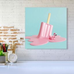 "Warren Reed - Designer Flamingo Ice Cream Canvas in Pink - Size: W16"" x H16""" - thumbnail 2