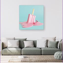 "Warren Reed - Designer Flamingo Ice Cream Canvas in Pink - Size: W16"" x H16""" - thumbnail 4
