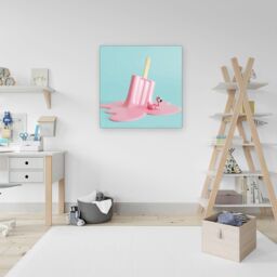 "Warren Reed - Designer Flamingo Ice Cream Canvas in Pink - Size: W16"" x H16""" - thumbnail 3