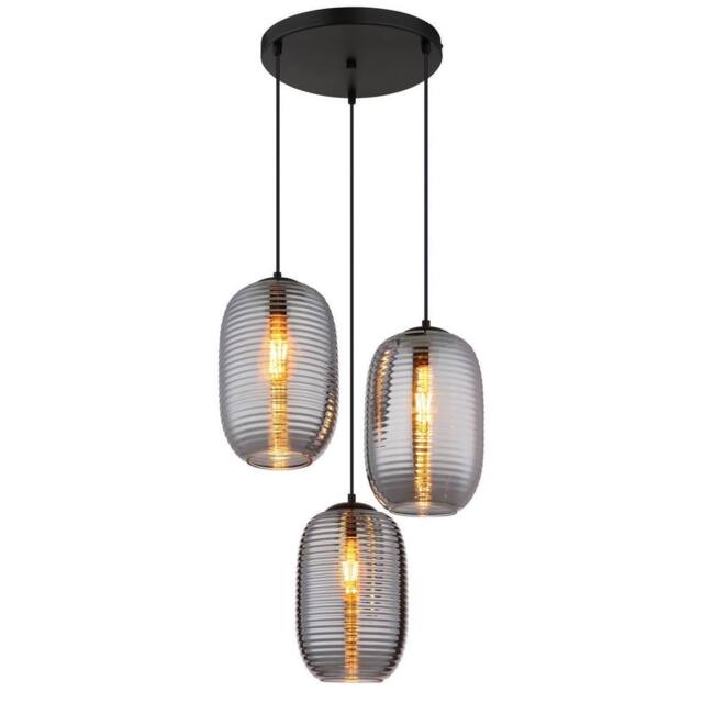 Netlighting Jefrey Cluster Pendant Matt Black Smoke Glass Shade 3x E27 - image 1