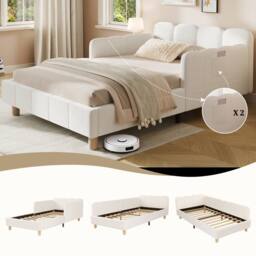 Merax Boucle 3ft Single Corner Daybed with Flexible Layout & Storage Pockets in White - thumbnail 3