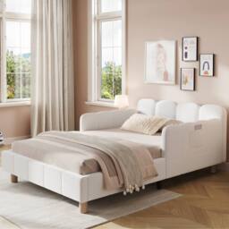 Merax Boucle 3ft Single Corner Daybed with Flexible Layout & Storage Pockets in White - thumbnail 2