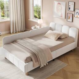 Merax Boucle 3ft Single Corner Daybed with Flexible Layout & Storage Pockets in White
