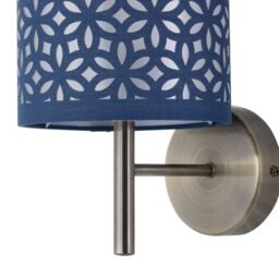First Choice Lighting Set of 2 Brea - Antique Brass Wall Lights with Navy Blue Cut Out Shade in Gold - thumbnail 3