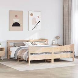 Berkfield Home Bed Frame with Headboard 180x200 cm Super King Solid Wood Pine in Brown - thumbnail 3