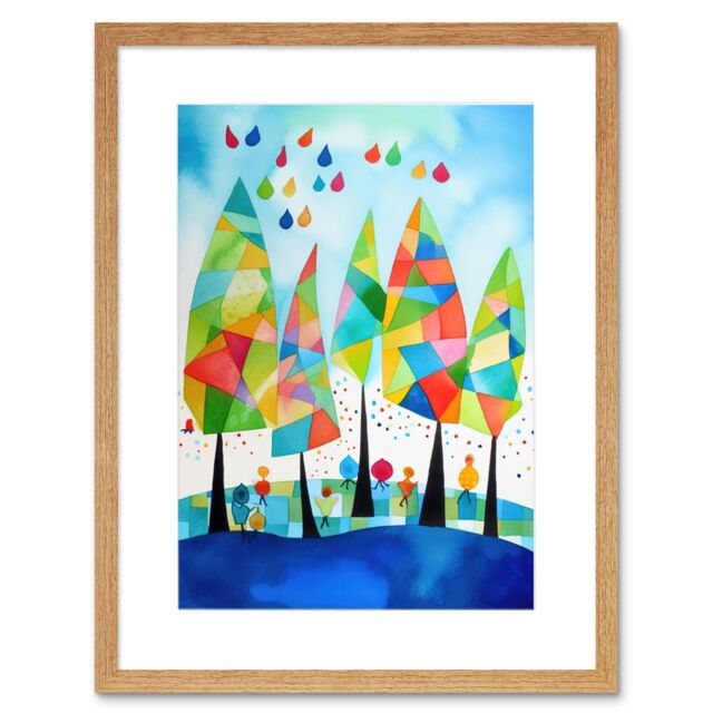 "Artery8 Wall Art Print Abstract Autumn Trees Folk Artwork Framed 9X7 Inch in Beige - Size: W7"" x H9""" - image 1