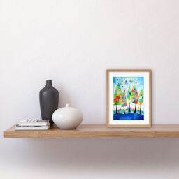 "Artery8 Wall Art Print Abstract Autumn Trees Folk Artwork Framed 9X7 Inch in Beige - Size: W7"" x H9""" - thumbnail 2