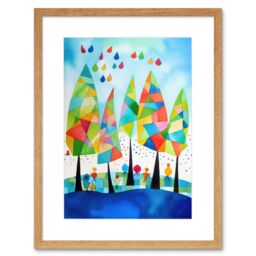 "Artery8 Wall Art Print Abstract Autumn Trees Folk Artwork Framed 9X7 Inch in Beige - Size: W7"" x H9""" - thumbnail 1