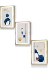 ARTZE Abstract Textured Geometric Art in Navy Blue & Gold Framed Wall Art - Small in Metallic Gold - Size: W33 cm x H45 cm x D20mm - thumbnail 1